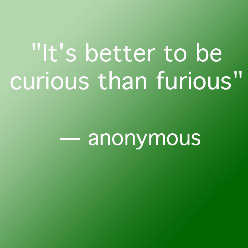 "It's better to be curious than furious"